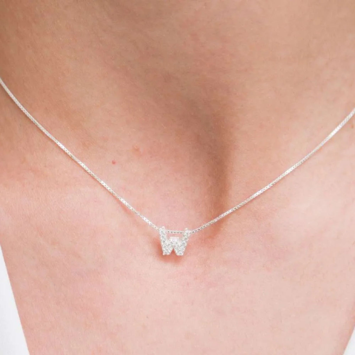 Colar Mini Iniciais Cravejado Zircônias Cristais Prata 925