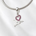 Berloque Coração Cravejado Pink I Love Mom Prata 925