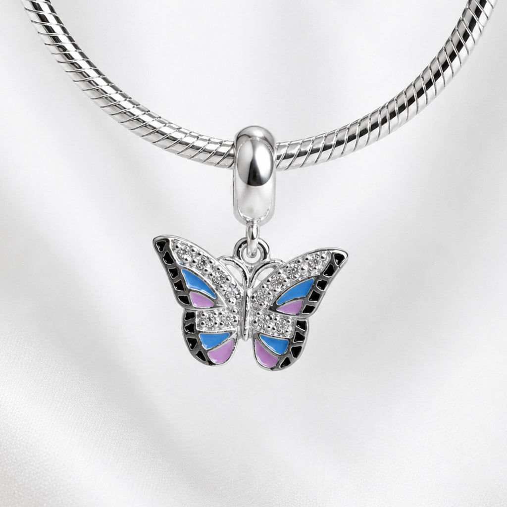 Berloque Borboleta Colorida Com Zircônias Prata 925