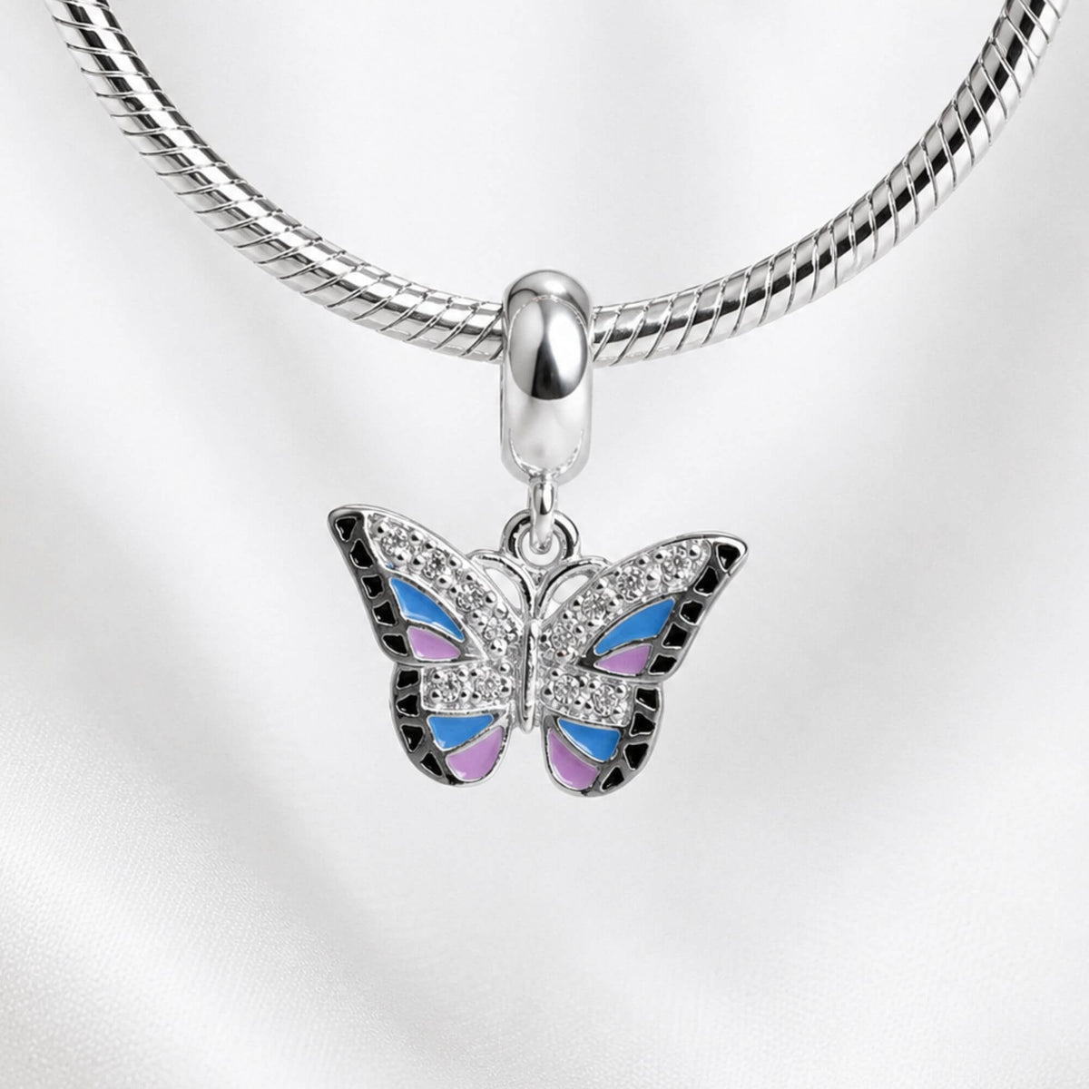Berloque Borboleta Colorida Com Zircônias Prata 925