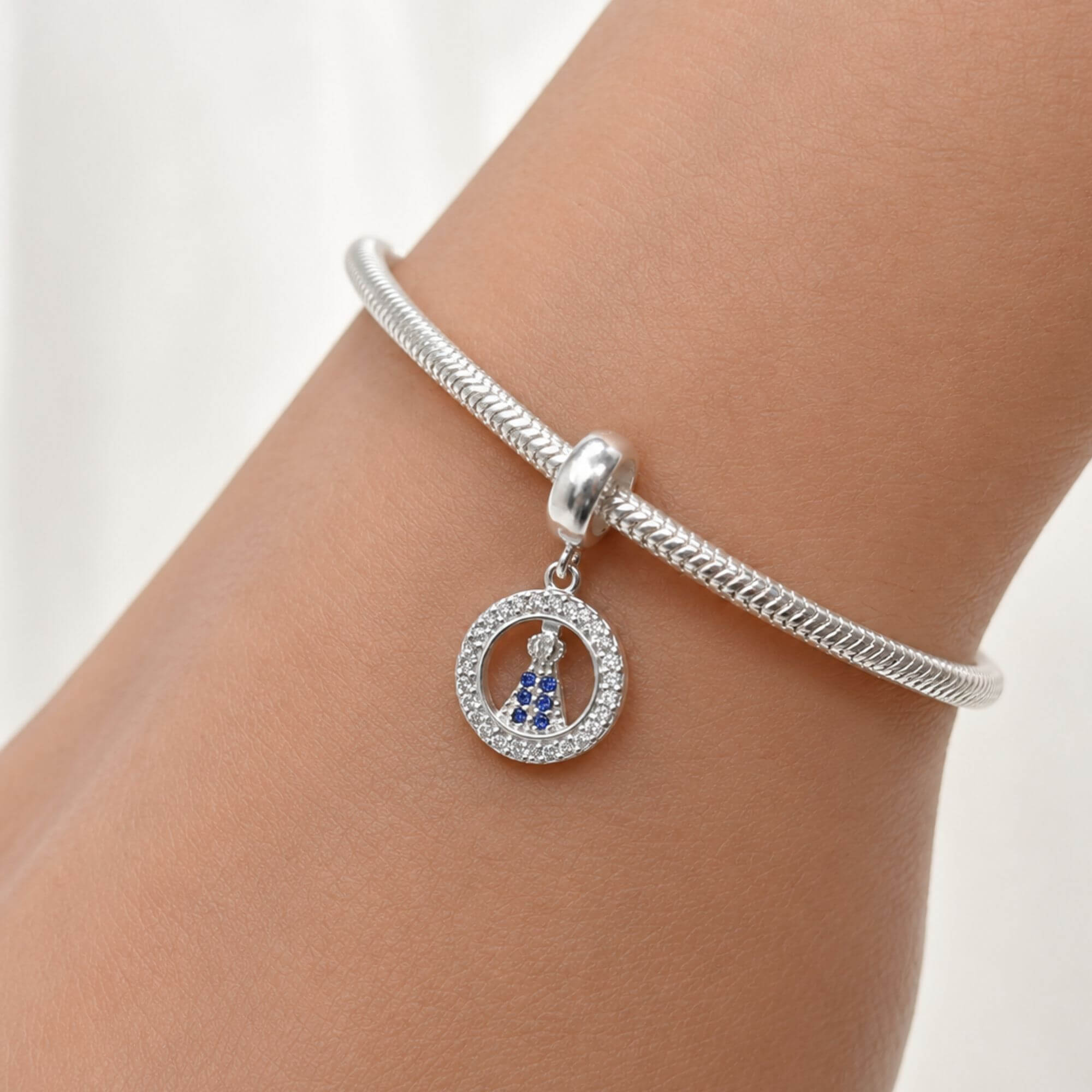 Berloque Mini Nossa Senhora Aparecida Cravejada Prata 925