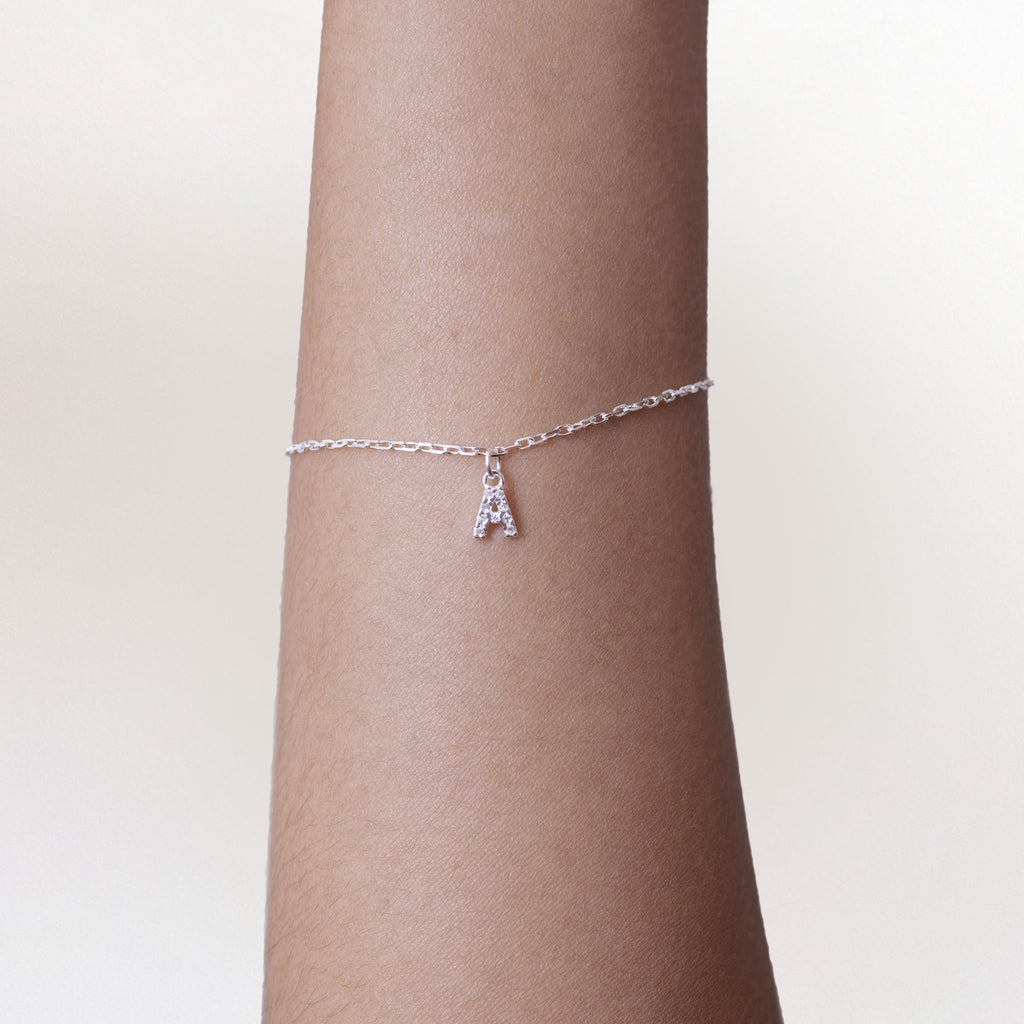 Pulseira de Prata 925 Mini Iniciais Cravejadas