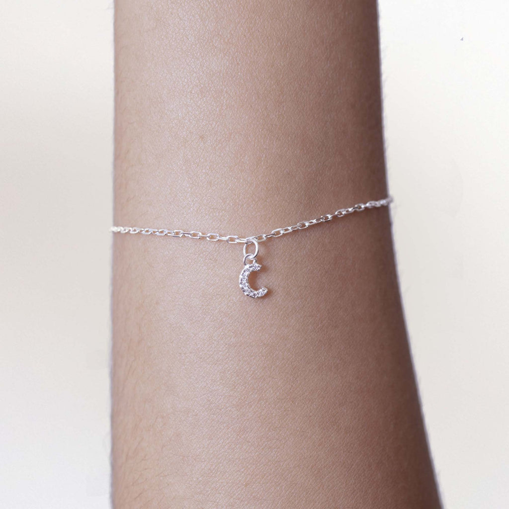 Pulseira de Prata 925 Mini Iniciais Cravejadas