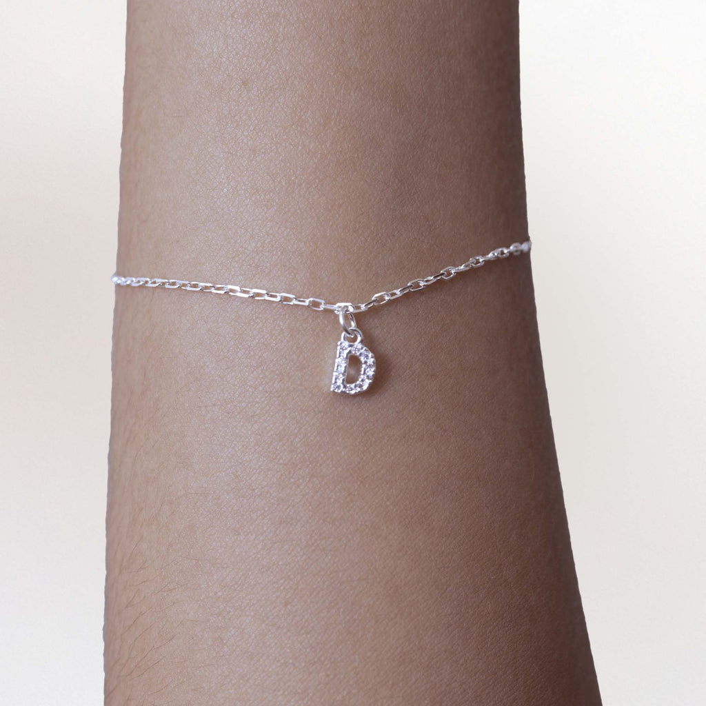 Pulseira de Prata 925 Mini Iniciais Cravejadas