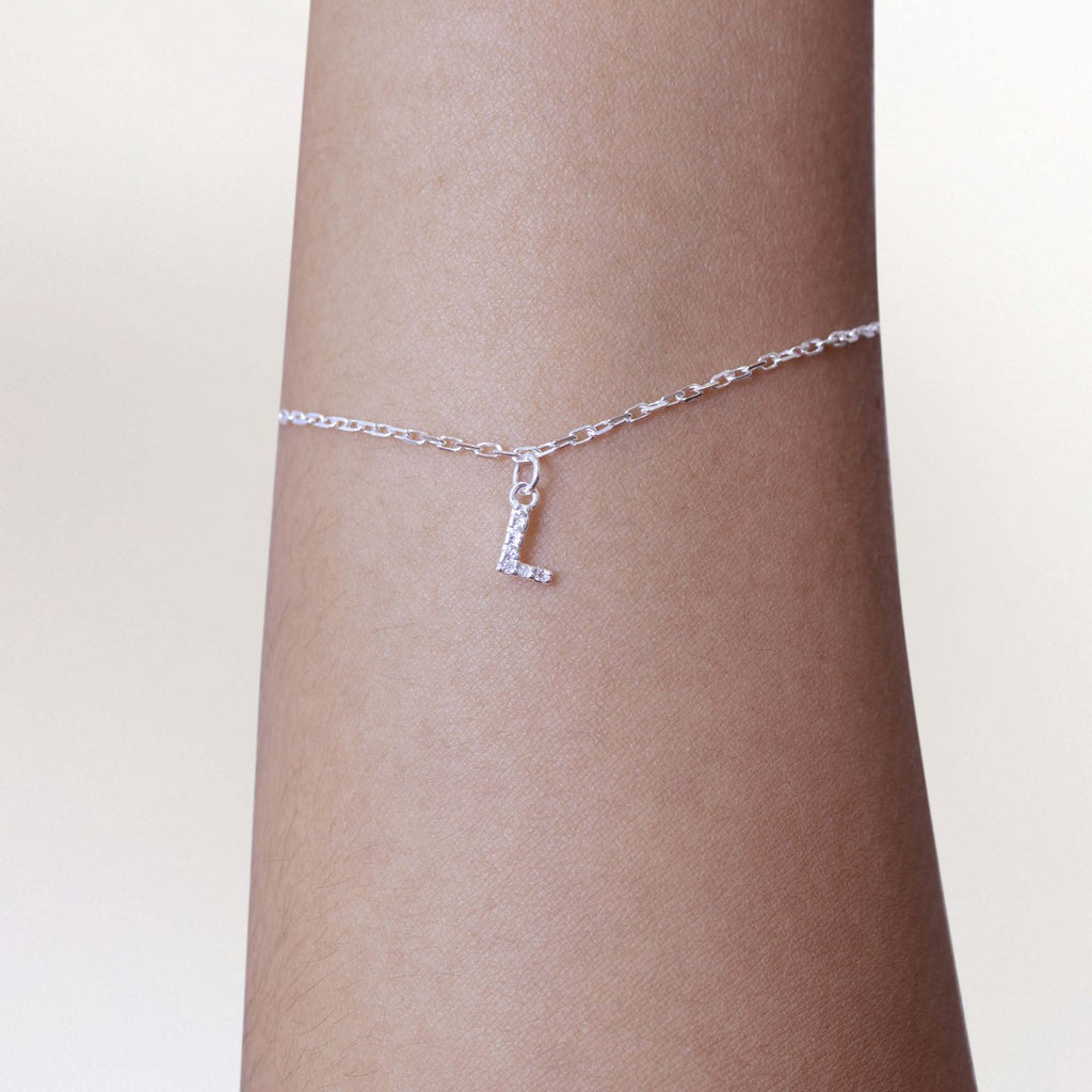 Pulseira de Prata 925 Mini Iniciais Cravejadas