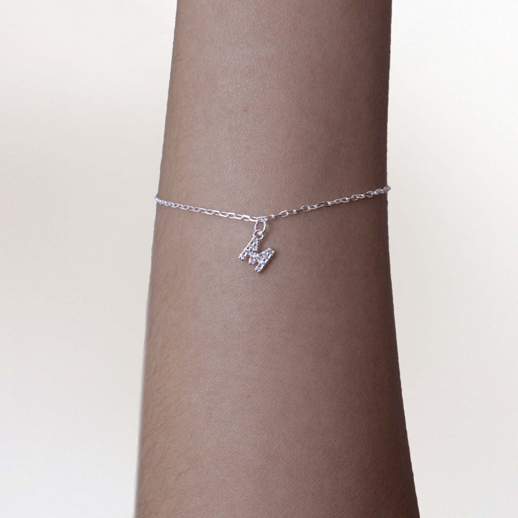 Pulseira de Prata 925 Mini Iniciais Cravejadas