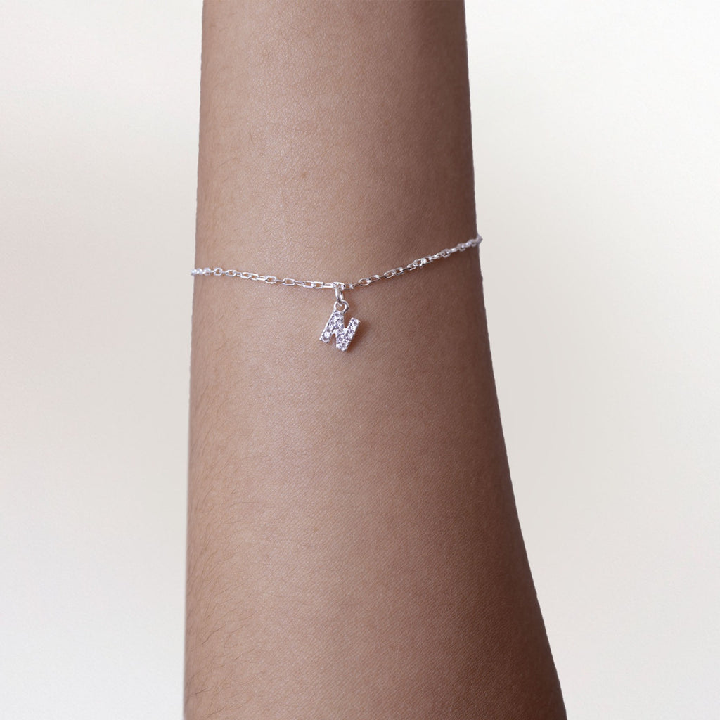 Pulseira de Prata 925 Mini Iniciais Cravejadas