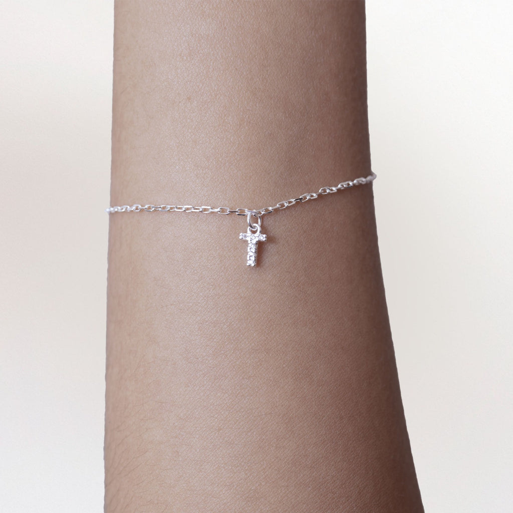 Pulseira de Prata 925 Mini Iniciais Cravejadas