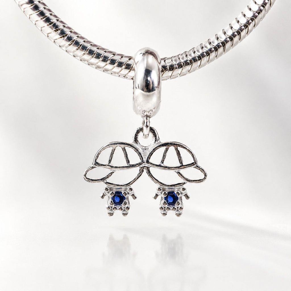 Berloque Filhos Zircônia Azul Prata 925