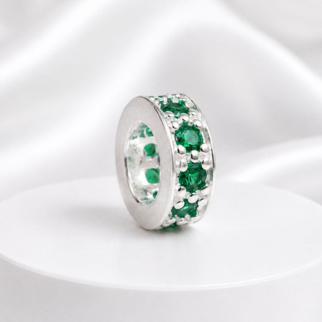 Berloque Mini Separador Zircônia Verde Prata 925