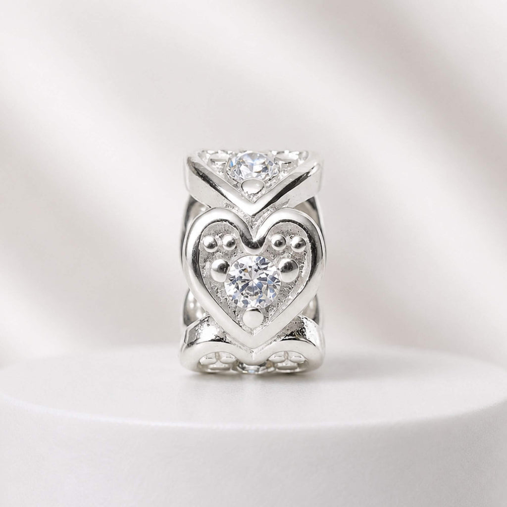 Berloque Mini Separador Corações com Zircônia Cristal Prata 925