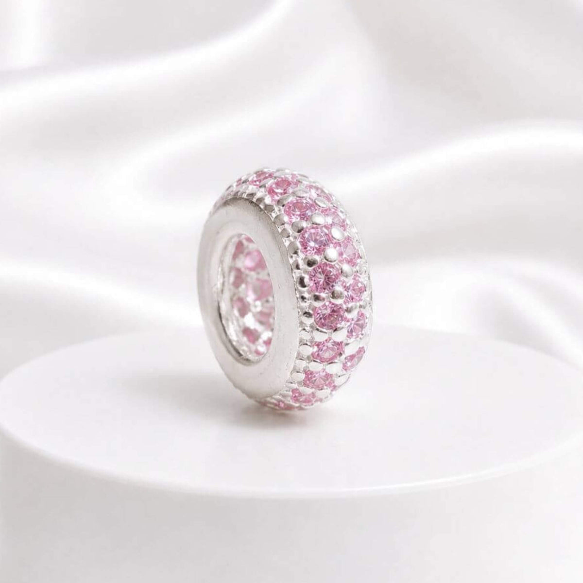 Berloque Separador Zircônia Rosa Bebê Prata 925