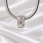 Berloque Mini Separador Corações com Zircônia Rosa Bebê Prata 925