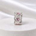 Berloque Mini Separador Corações com Zircônia Rosa Bebê Prata 925