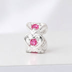 Berloque Mini Separador Corações com Zircônia Rosa Pink Prata 925