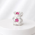 Berloque Mini Separador Corações com Zircônia Rosa Pink Prata 925
