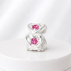 Berloque Mini Separador Corações com Zircônia Rosa Pink Prata 925