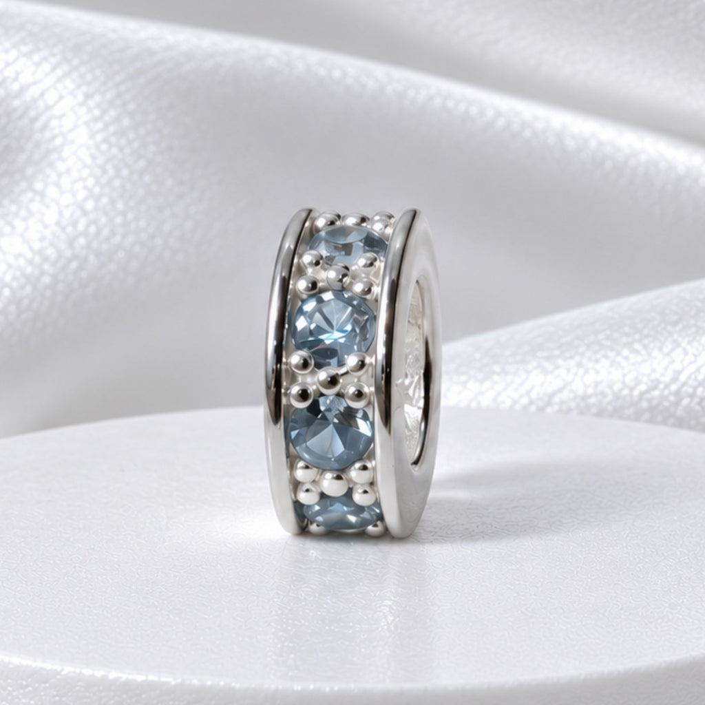Berloque Mini Separador Zircônia Azul Celeste Prata 925