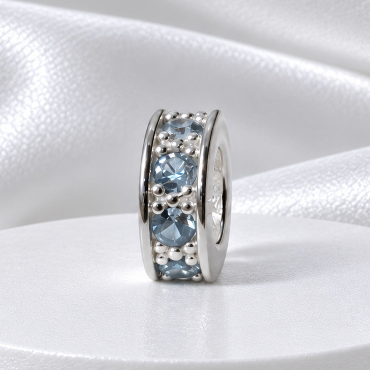 Berloque Mini Separador Zircônia Azul Celeste Prata 925