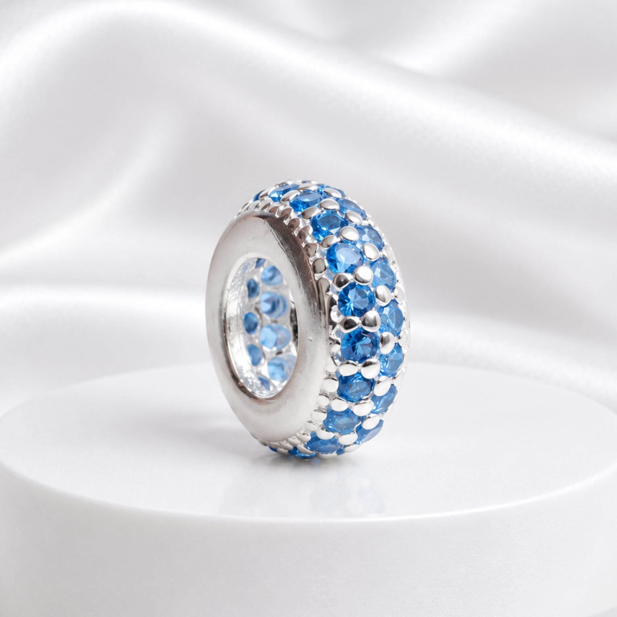 Berloque Separador Zircônia Azul Celeste Prata 925