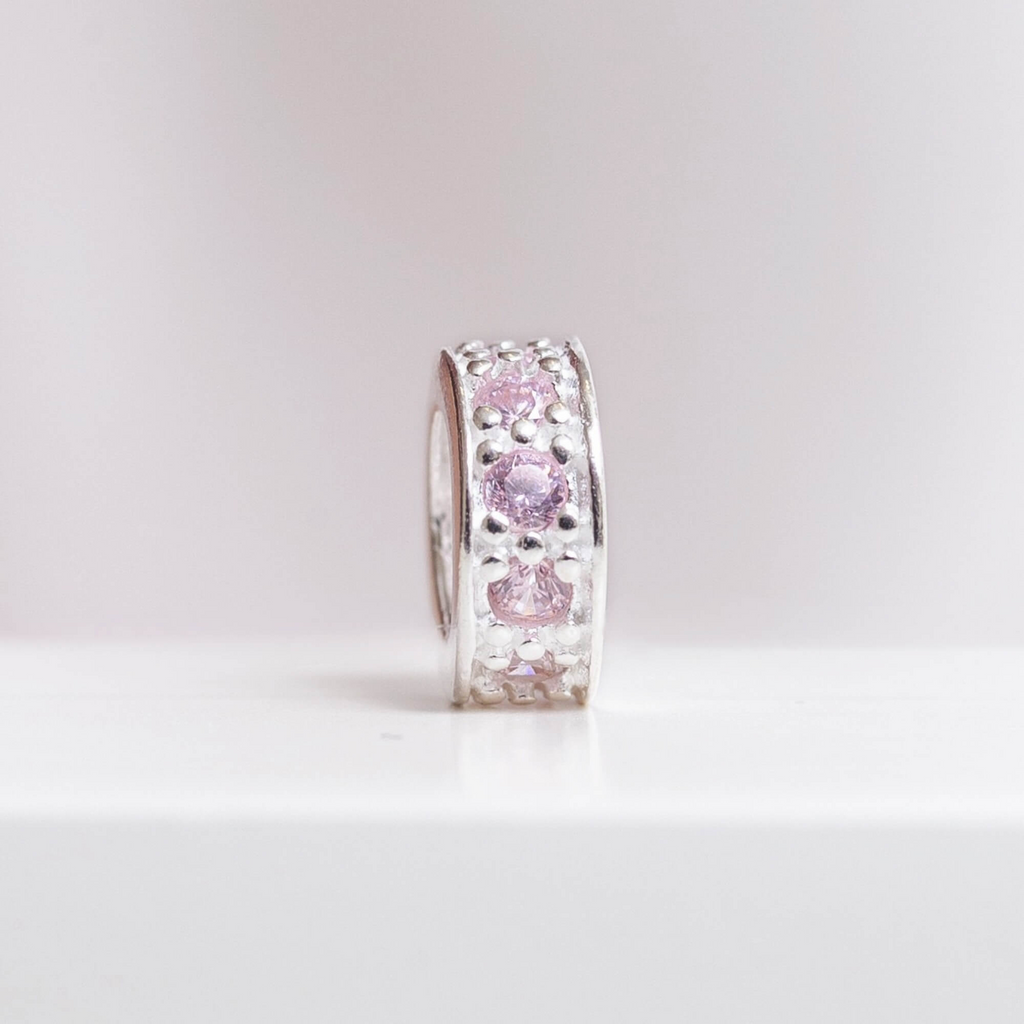 Berloque Mini Separador Zircônia Rosa Bebê Prata 925