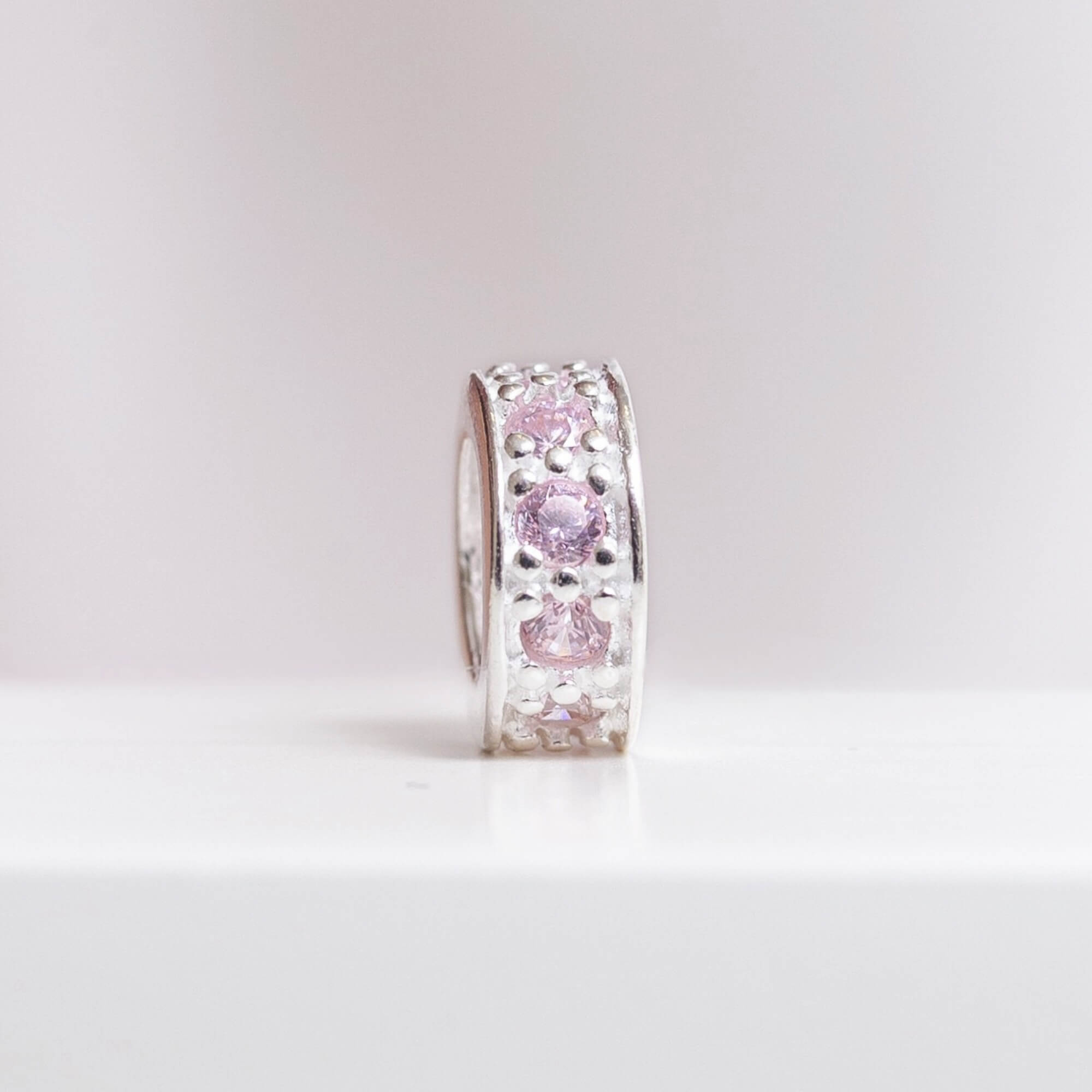 Berloque Mini Separador Zircônia Rosa Bebê Prata 925