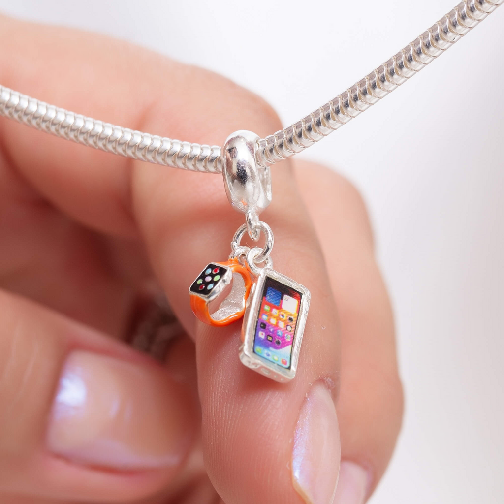 Berloque Iphone e Relógio Smart Watch Prata 925