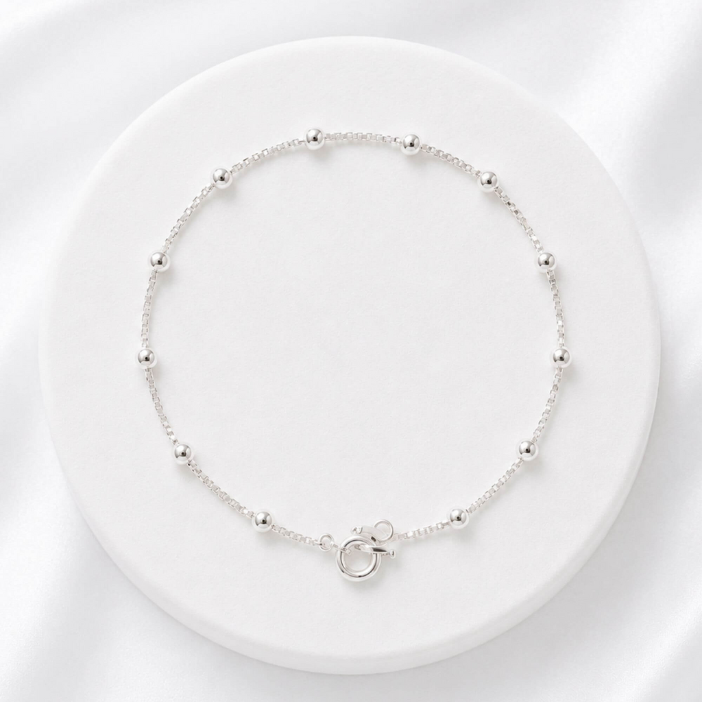 Pulseira de Prata 925 Veneziana Com Bolinhas