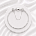 Kit Pulseira Coração Liso + Corrente de Segurança Cravejada Zircônia Cristal Prata 925