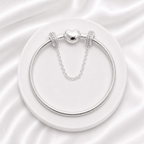 Kit Pulseira Coração Liso + Corrente de Segurança Cravejada Zircônia Cristal Prata 925