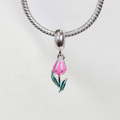 Berloque Flor Tulipa Rosa Prata 925