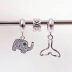 Leve 3 pague 2 - Kit de Berloques em Prata 925 com Elefante, Cauda de Sereia Vazada e Ganhe Mini Separador Corações