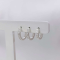 Trio de Brincos Argolas Click Aro Quadrado Cravejado com Zircônias Prata 925