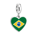 Berloque Bandeira Brasil Coração Prata 925