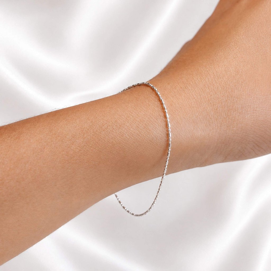 Pulseira Palito Com Bolinhas Diamantada 18 cm Prata 925