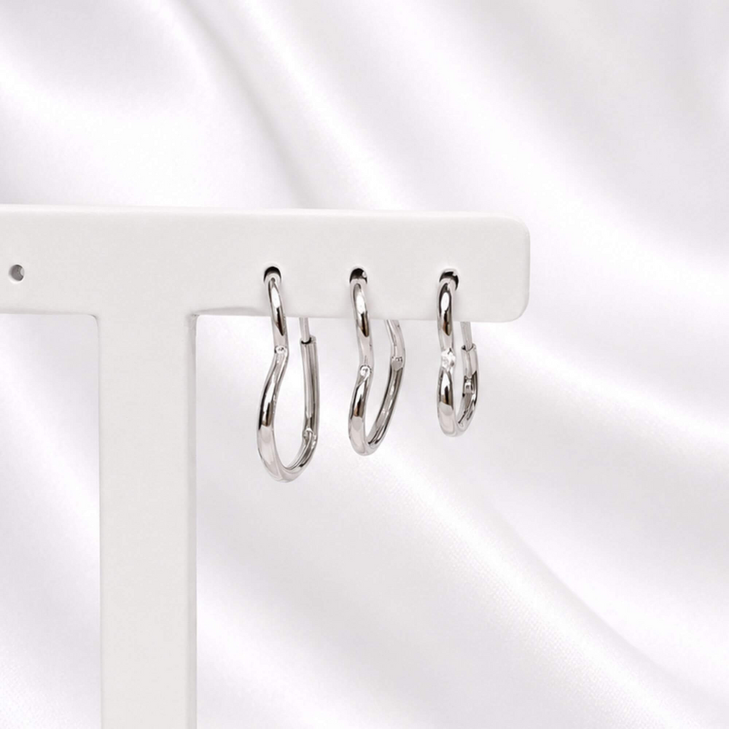 Trio de Brincos Argolas Corações Lisas Prata 925