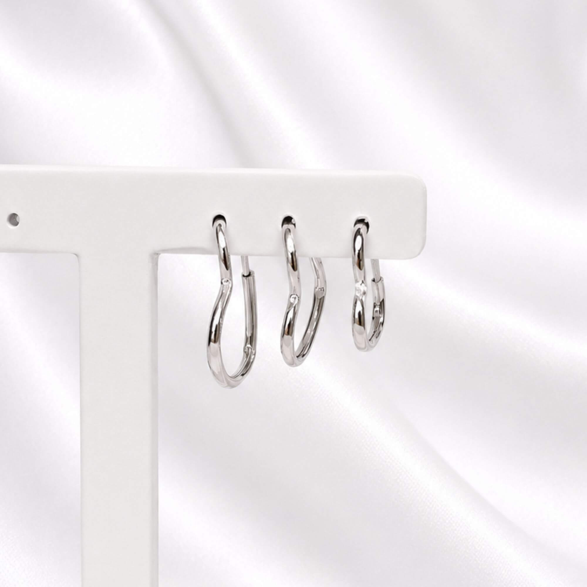 Trio de Brincos Argolas Corações Lisas Prata 925