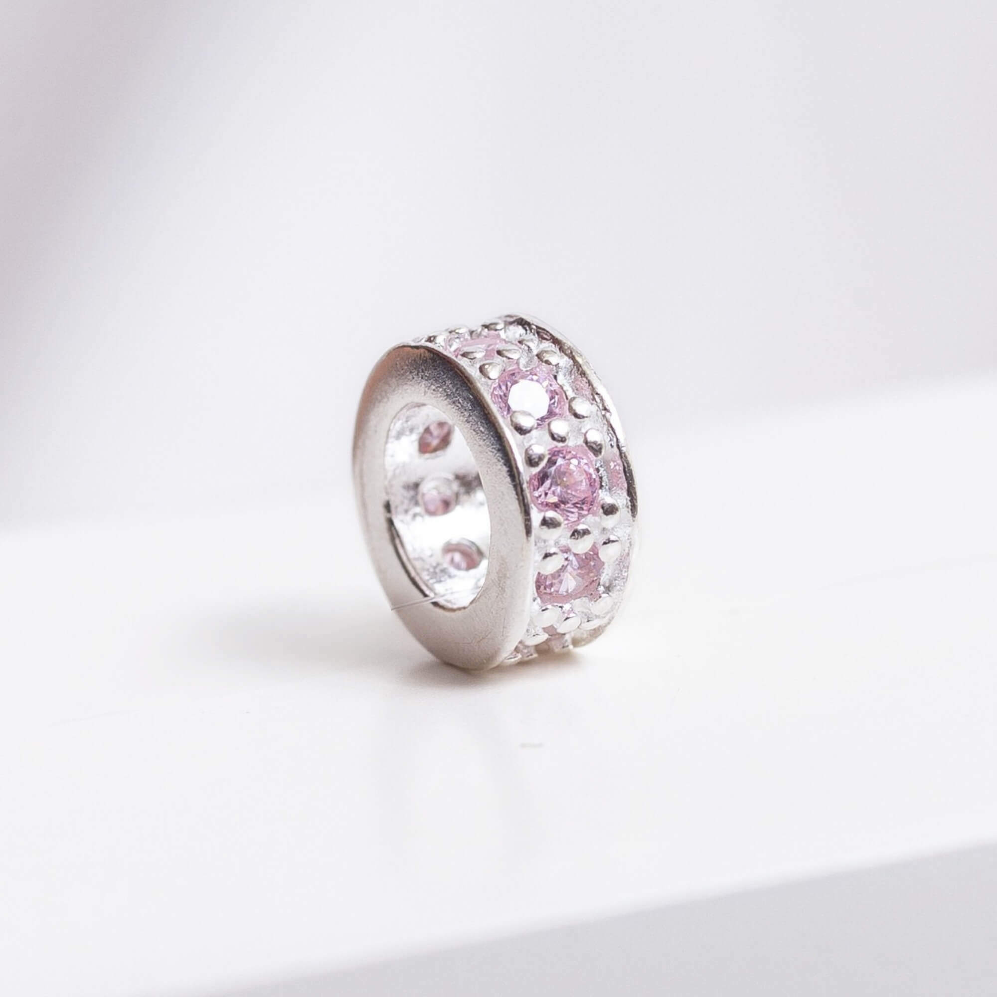 Berloque Mini Separador Zircônia Rosa Bebê Prata 925