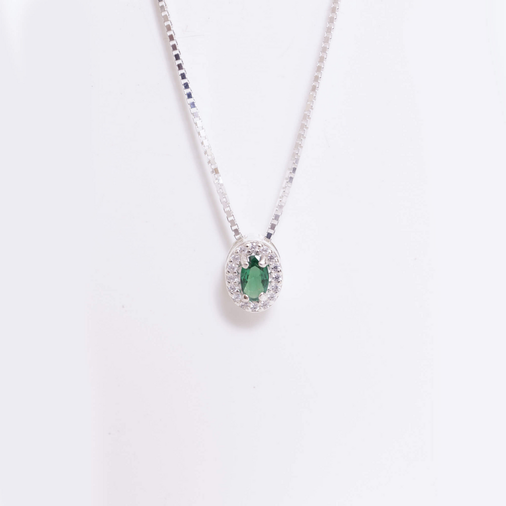 Colar de Prata 925 Verde Esmeralda Com Zircônias Cristais 45 cm
