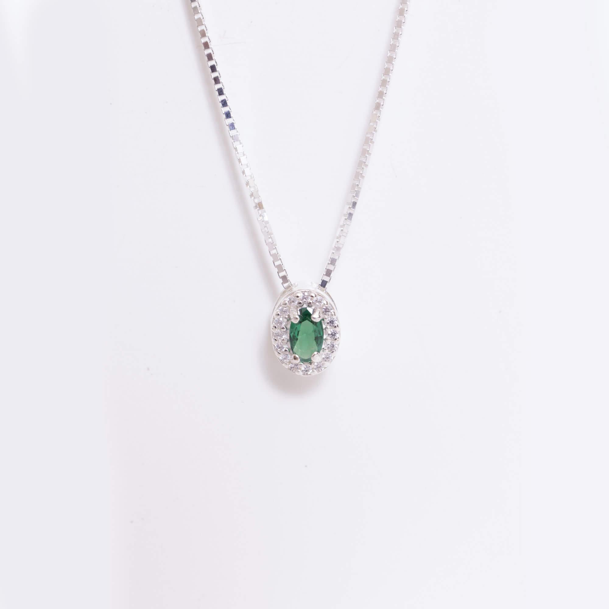 Colar de Prata 925 Verde Esmeralda Com Zircônias Cristais 45 cm