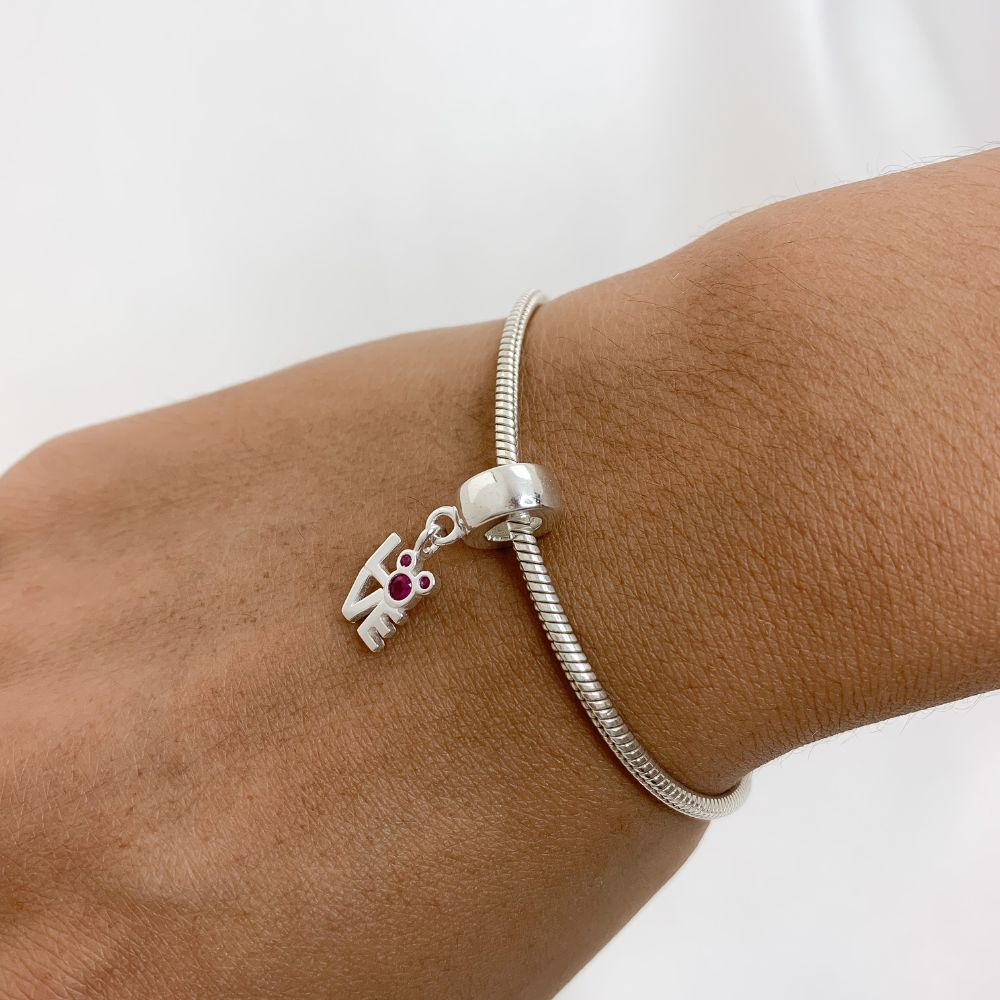 Berloque Love Ratinho com Zircônia Rosa Prata 925