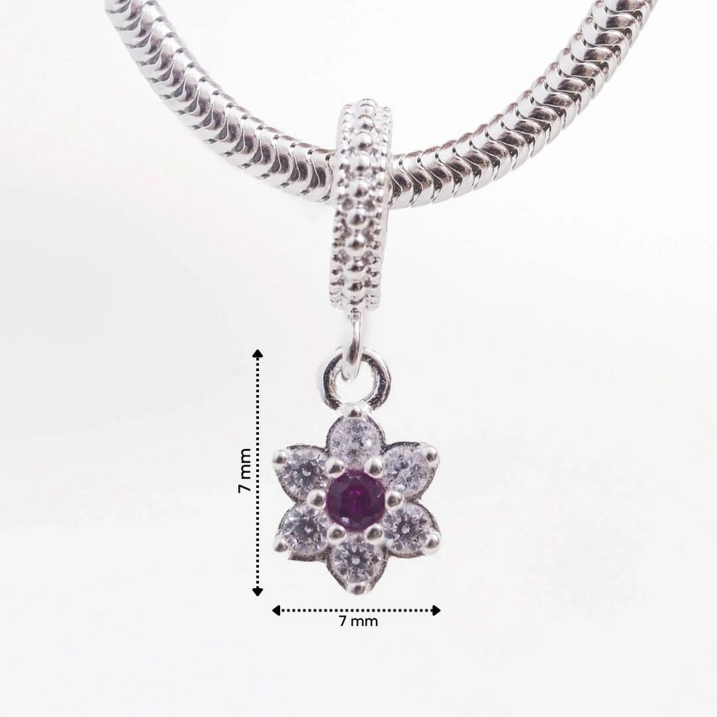 Berloque Flor Zircônia Rosa Prata 925