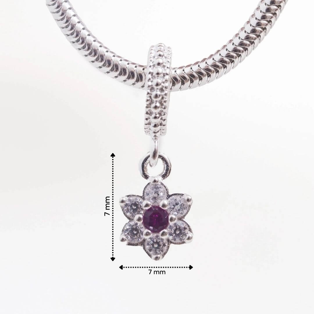 Berloque Flor Zircônia Rosa Prata 925