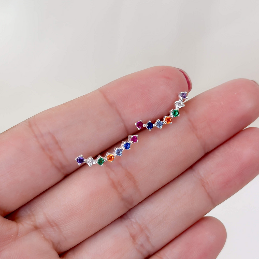 Brinco Ear Cuff Zircônias Coloridas Prata 925