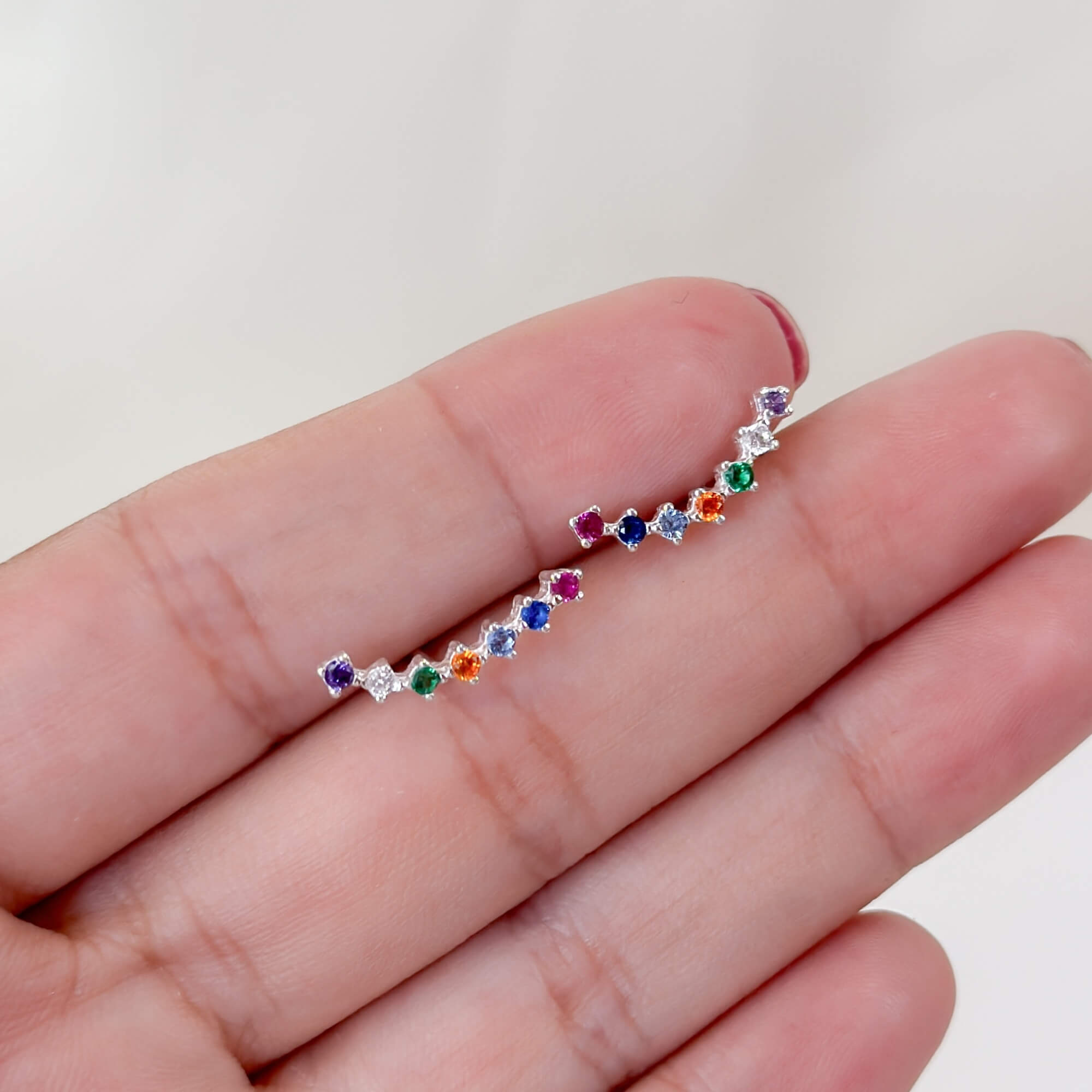 Brinco Ear Cuff Zircônias Coloridas Prata 925