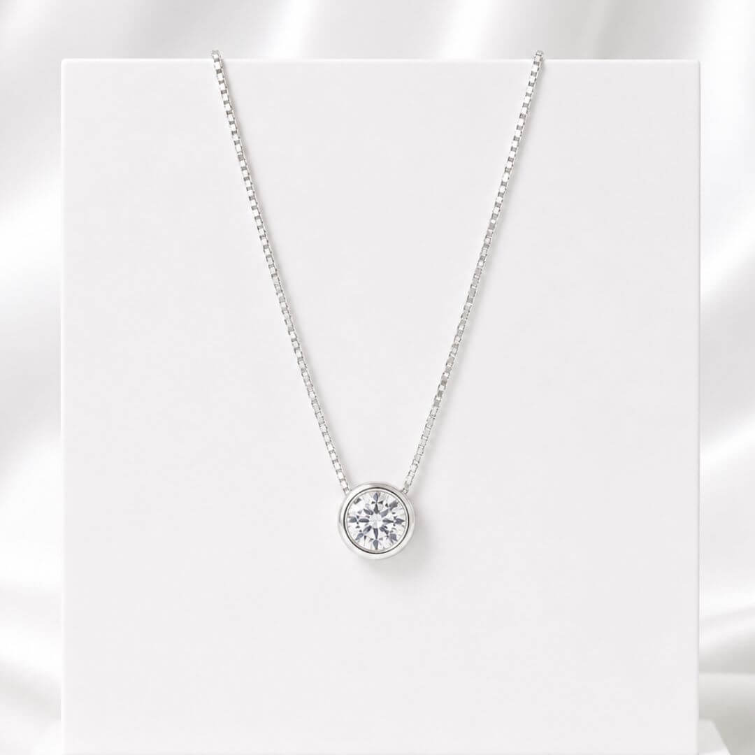 Colar de Prata 925 Ponto de Luz Zircônia Cristal 9mm 45 cm