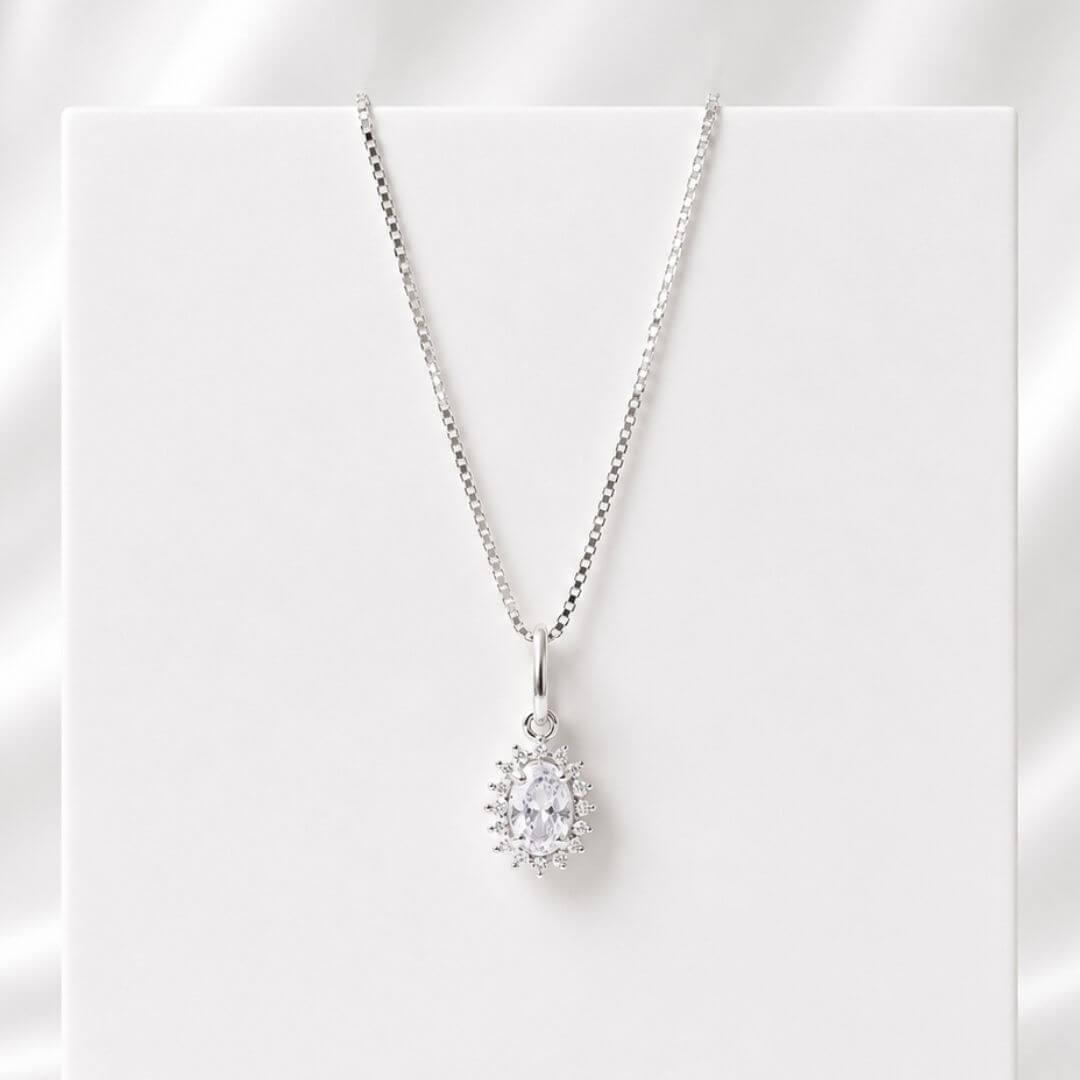 Colar Ponto de Luz Com Cravejado Cristal Prata 925