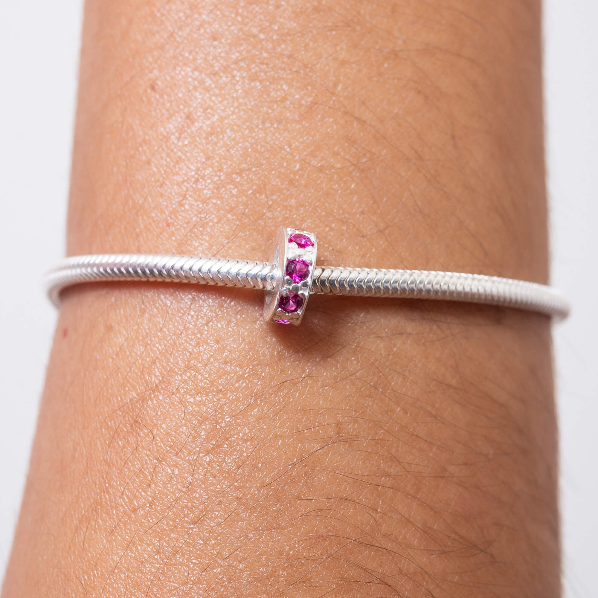 Berloque Mini Separador Zircônia Rosa Pink Prata 925