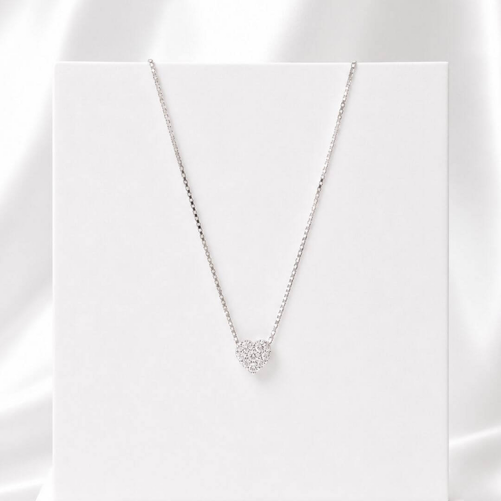 Colar Mini Coração Cravejado Cristal 6mm 40 cm Prata 925