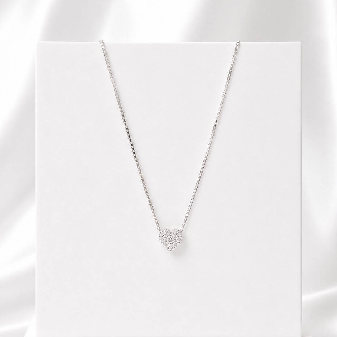 Colar Mini Coração Cravejado Cristal 6mm 40 cm Prata 925